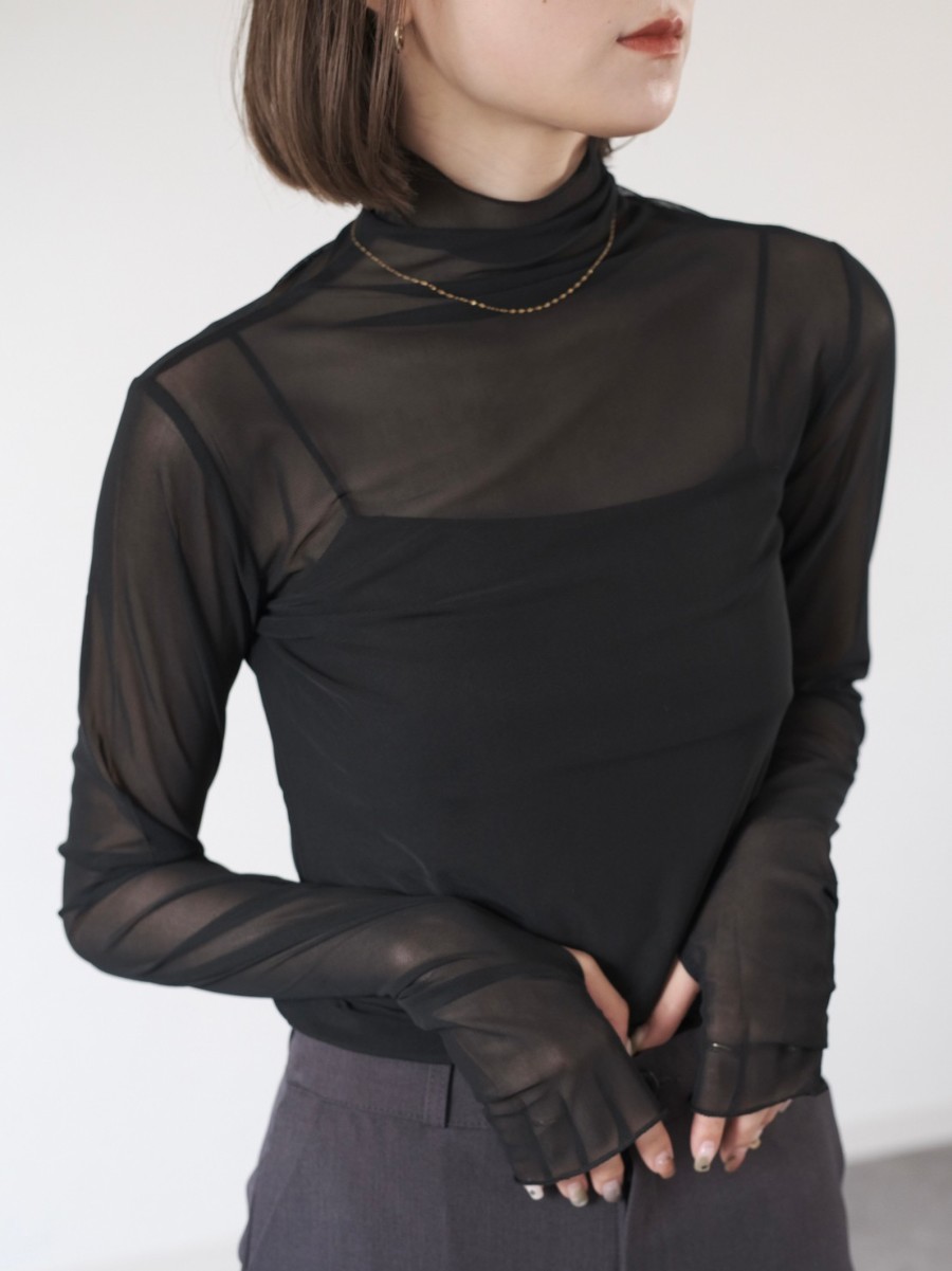 high neck finger hole sheer top TOPS Reurie'（レウリィ）